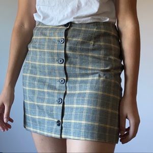 forever 21 gray and yellow plaid button up skirt